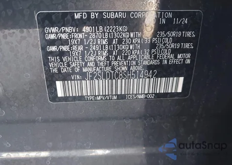 2025 Subaru Forester Touring from USA, damaged, VIN JF2SLDTC8SH514942